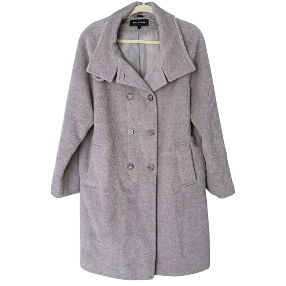 Jones New York Double-Breasted Wool Alpaca Coat Women’s 12 Taupe Double Breasted
